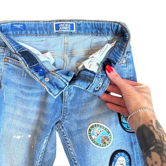 Jack & Jones Junior Clark Unisex Jeans 6/7Y – Patches & Paint Splatter - Picture 4 of 10